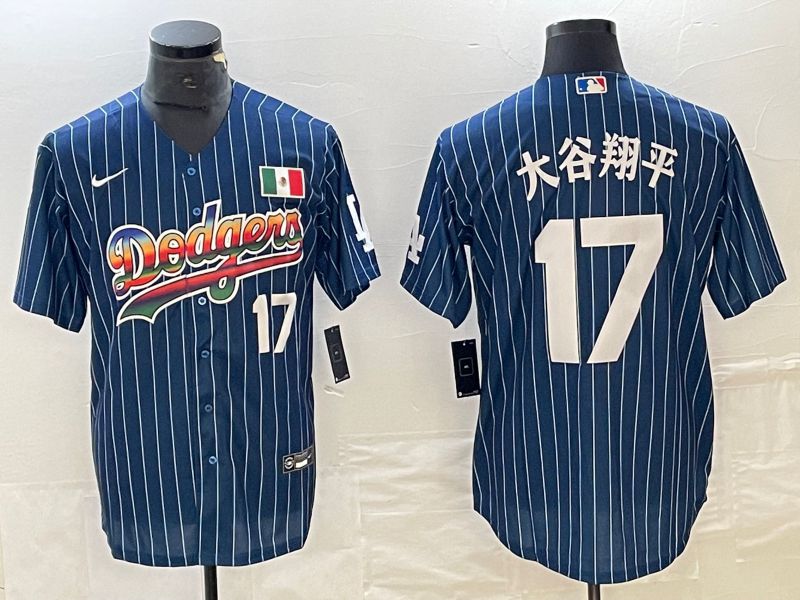 Men Los Angeles Dodgers #17 Ohtani Blue stripe Nike Game MLB Jersey style 16->los angeles dodgers->MLB Jersey